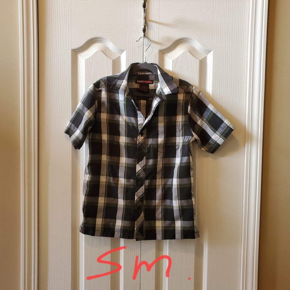 HAWK Boy's Short Sleeve Plaid Shirt - Black and Green